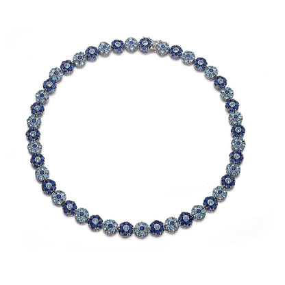 Collette Z C.Z. Sterling Silver Rhodium Plated Sapphire And Blue Topaz Flower Shape Necklace