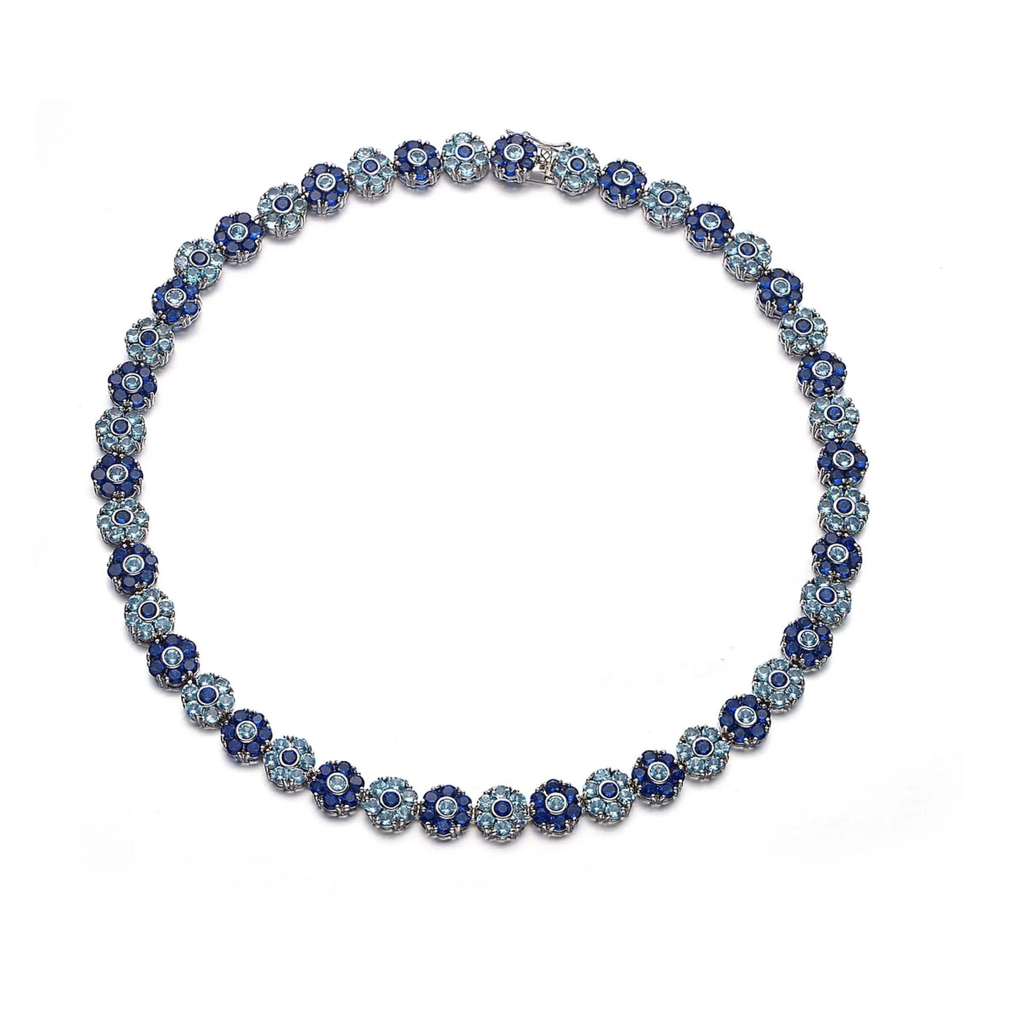 Collette Z C.Z. Sterling Silver Rhodium Plated Sapphire And Blue Topaz Flower Shape Necklace