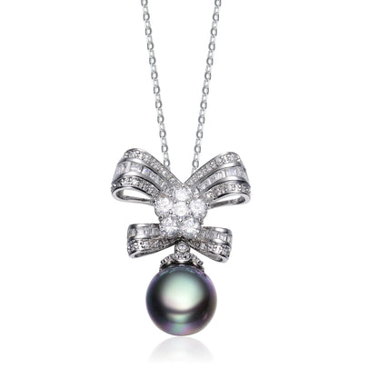 Collette Z Sterling Silver White Cubic Zirconia Pearl Pendant