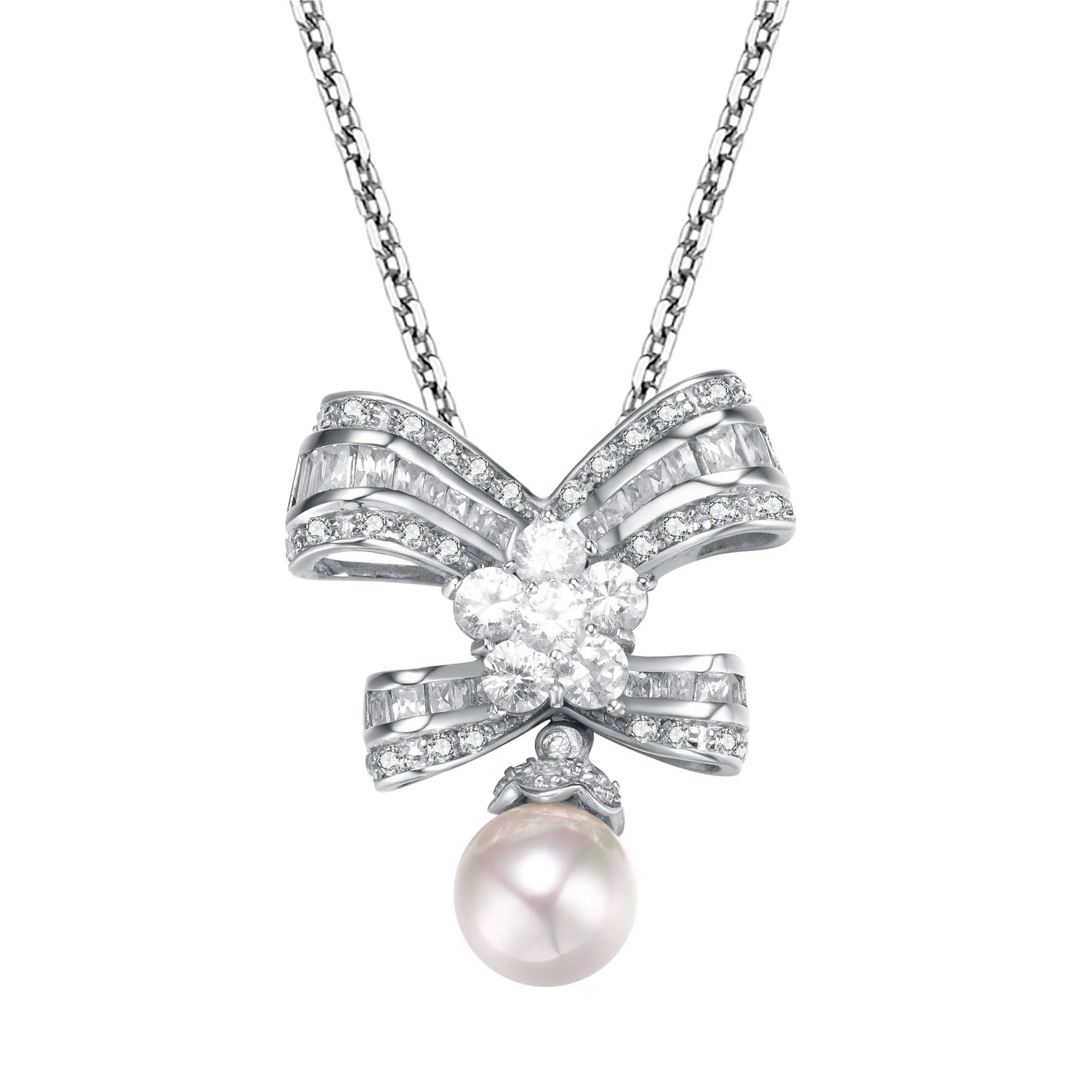 Collette Z Sterling Silver White Cubic Zirconia Pearl Pendant