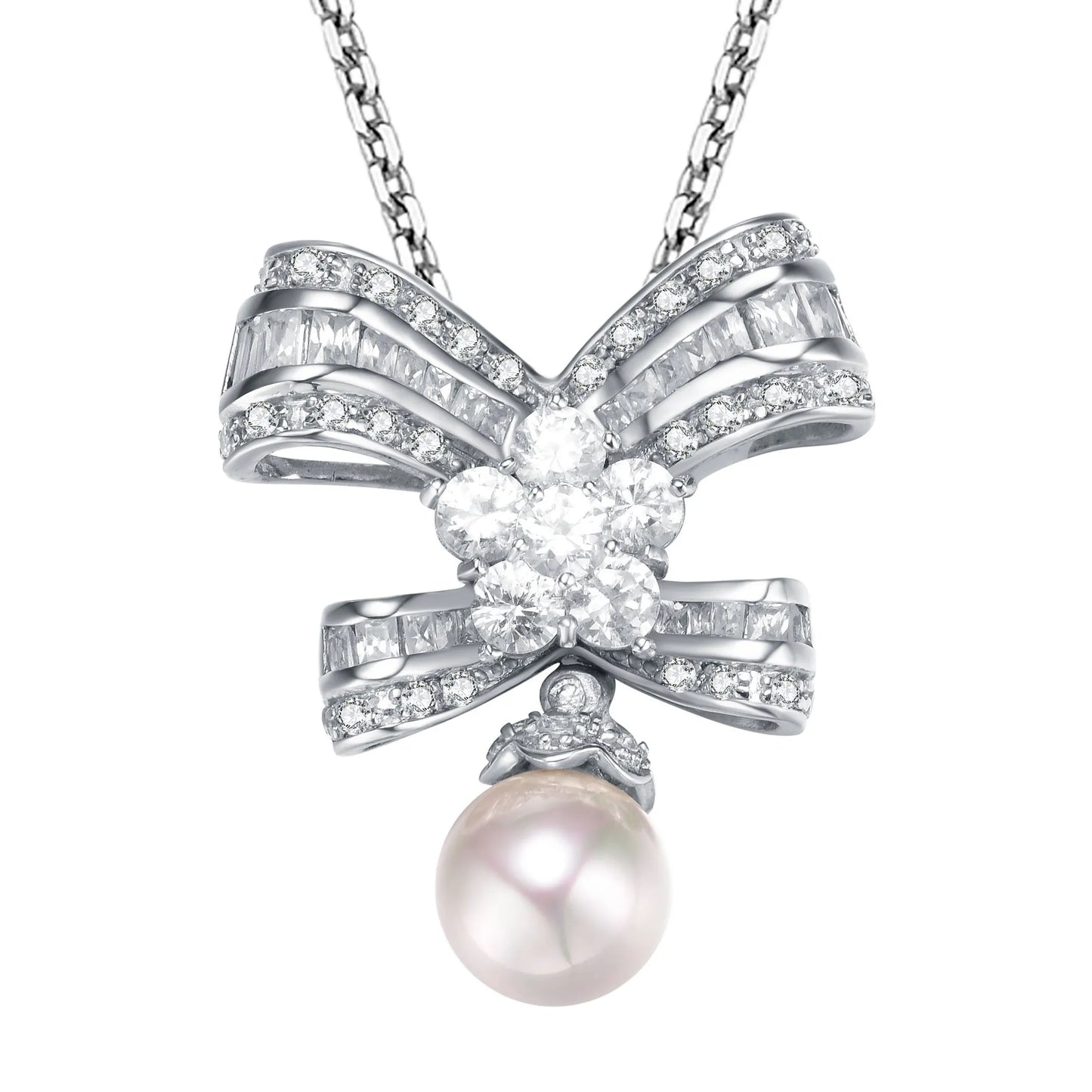 Collette Z Sterling Silver White Cubic Zirconia Pearl Pendant