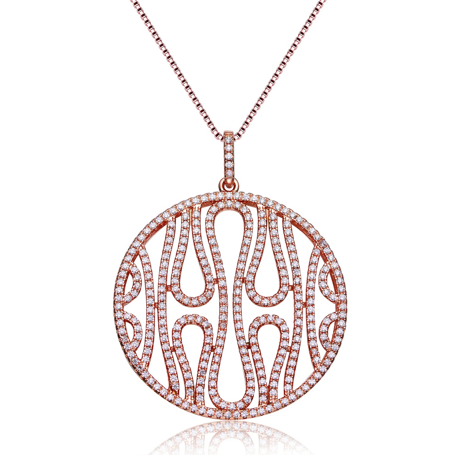 Collette Z Rose-plated Sterling Silver Cubic Zirconia Round Lace Design Pendant