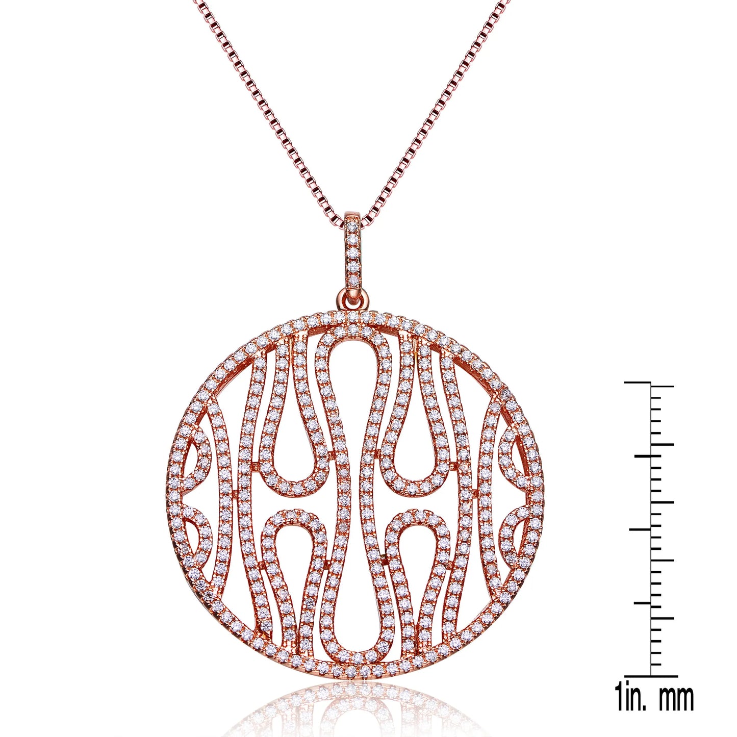 Collette Z Rose-plated Sterling Silver Cubic Zirconia Round Lace Design Pendant