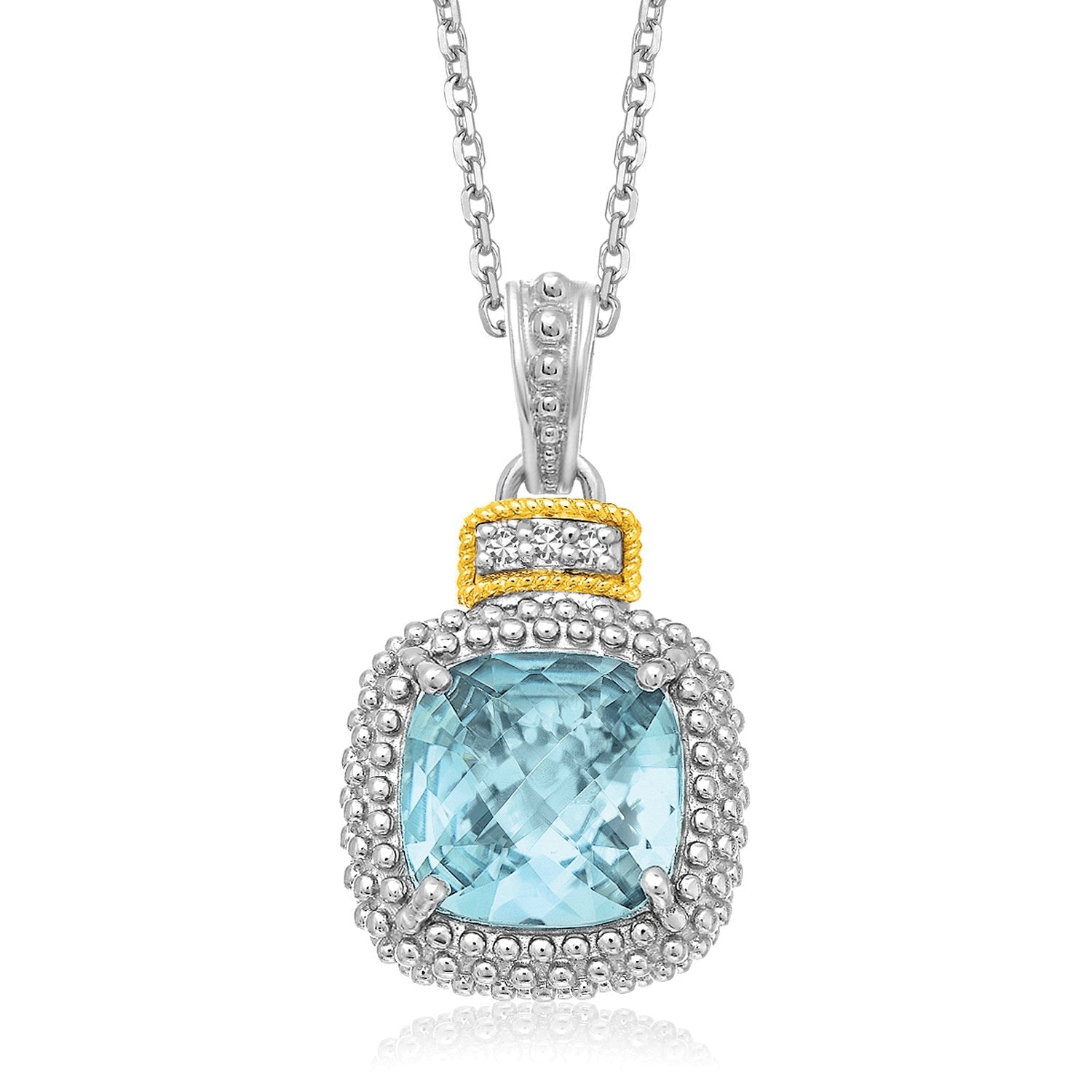 18K Yellow Gold & Sterling Silver Popcorn Sky Blue Topaz And Diamond Pendant