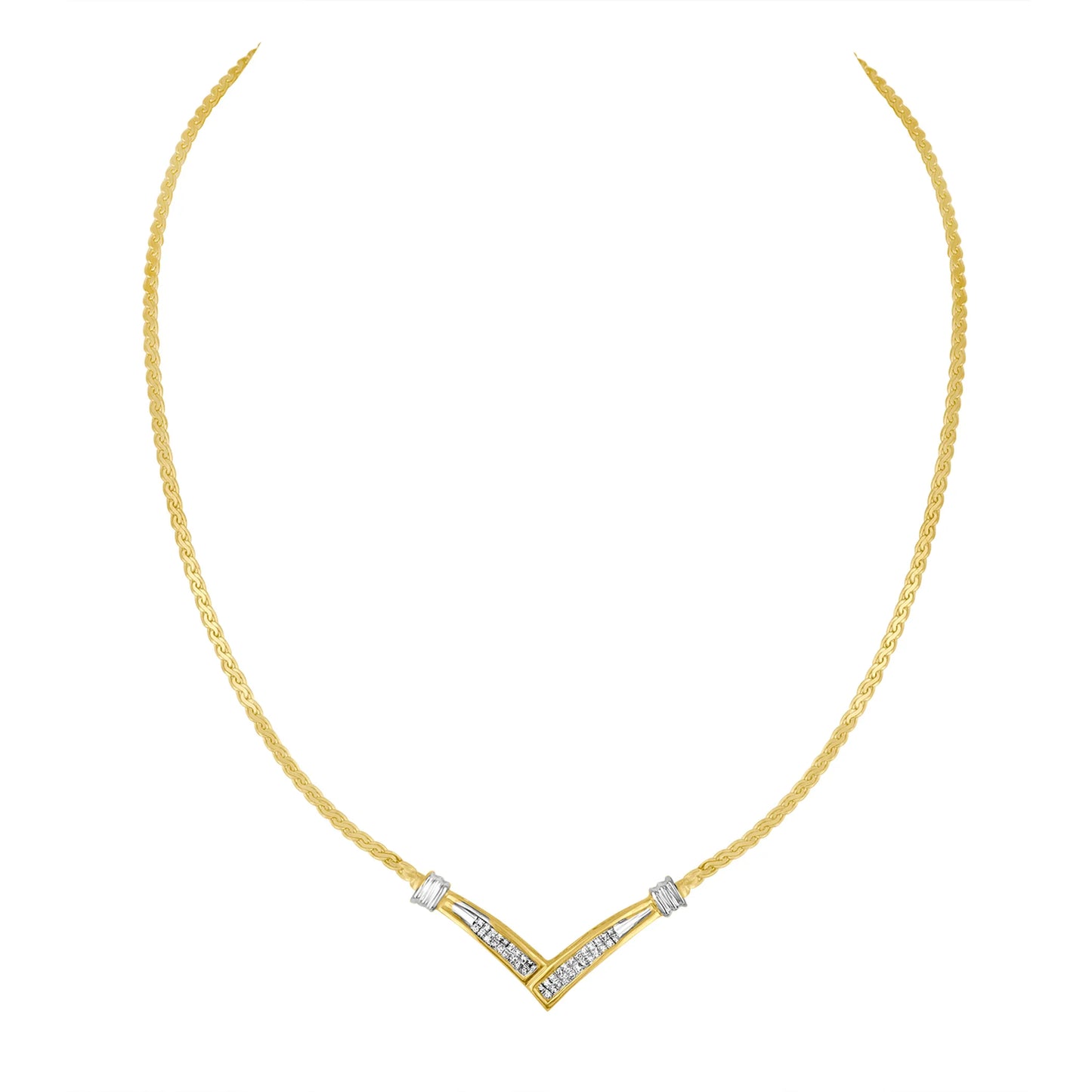 Gold "V" Shape Necklace  - Color: White gold