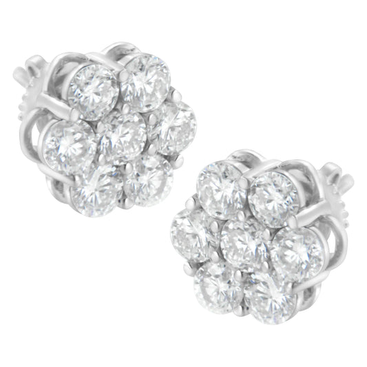 .925 Sterling Silver 2 Carat Total Weight Floral Composite 7 Stone Diamond Stud Earring