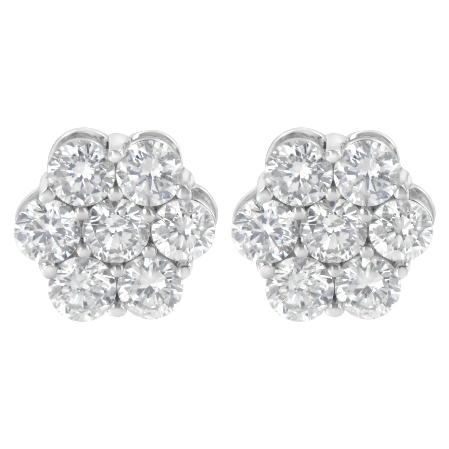 .925 Sterling Silver 2 Carat Total Weight Floral Composite 7 Stone Diamond Stud Earring