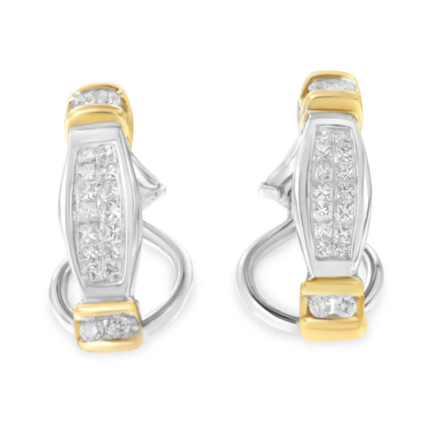 14 Karat Two-Toned Gold 1/2 CTTW Round and Princess Cut Diamond Earrings