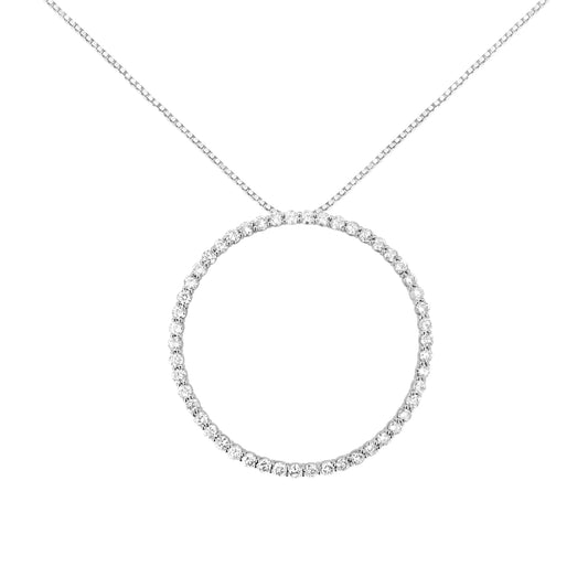 .925 Sterling Silver Prong Set Round-Cut Diamond Open Circle Hoop 18" Pendant Necklace  - Color: Silver | Pack Of: 1