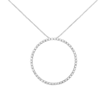 .925 Sterling Silver Prong Set Round-Cut Diamond Open Circle Hoop 18" Pendant Necklace  - Color: Silver | Pack Of: 1