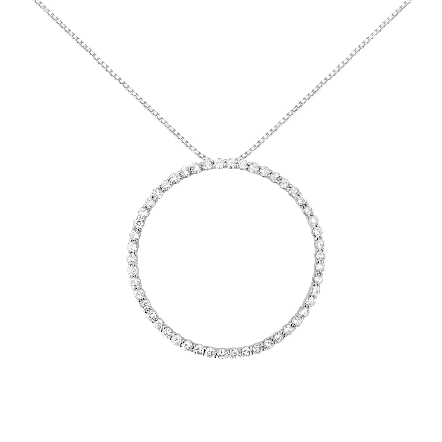 .925 Sterling Silver Prong Set Round-Cut Diamond Open Circle Hoop 18" Pendant Necklace  - Color: Silver | Pack Of: 1