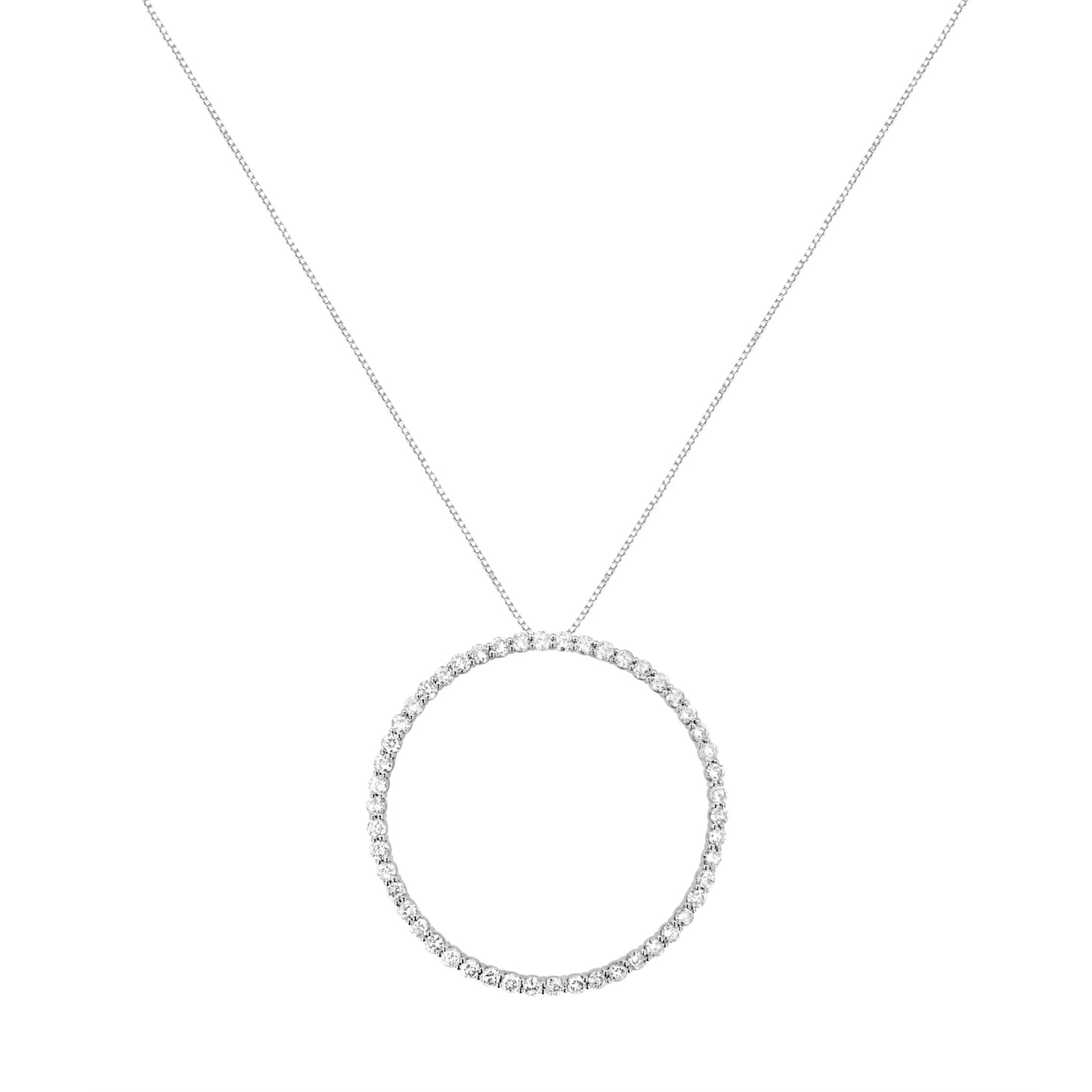 .925 Sterling Silver Prong Set Round-Cut Diamond Open Circle Hoop 18" Pendant Necklace  - Color: Silver | Pack Of: 1