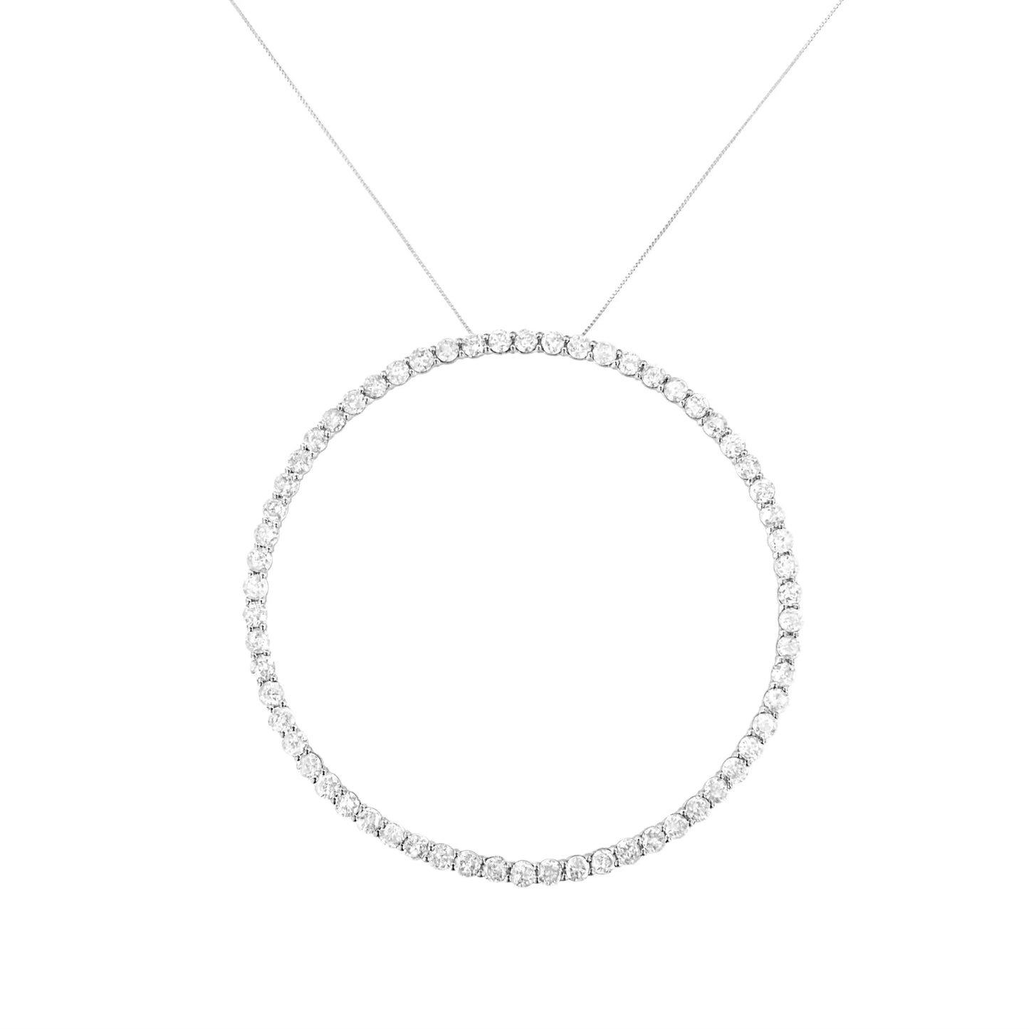 .925 Sterling Silver Prong Set Round-Cut Diamond Open Circle Hoop 18" Pendant Necklace  - Color: Silver | Pack Of: 1