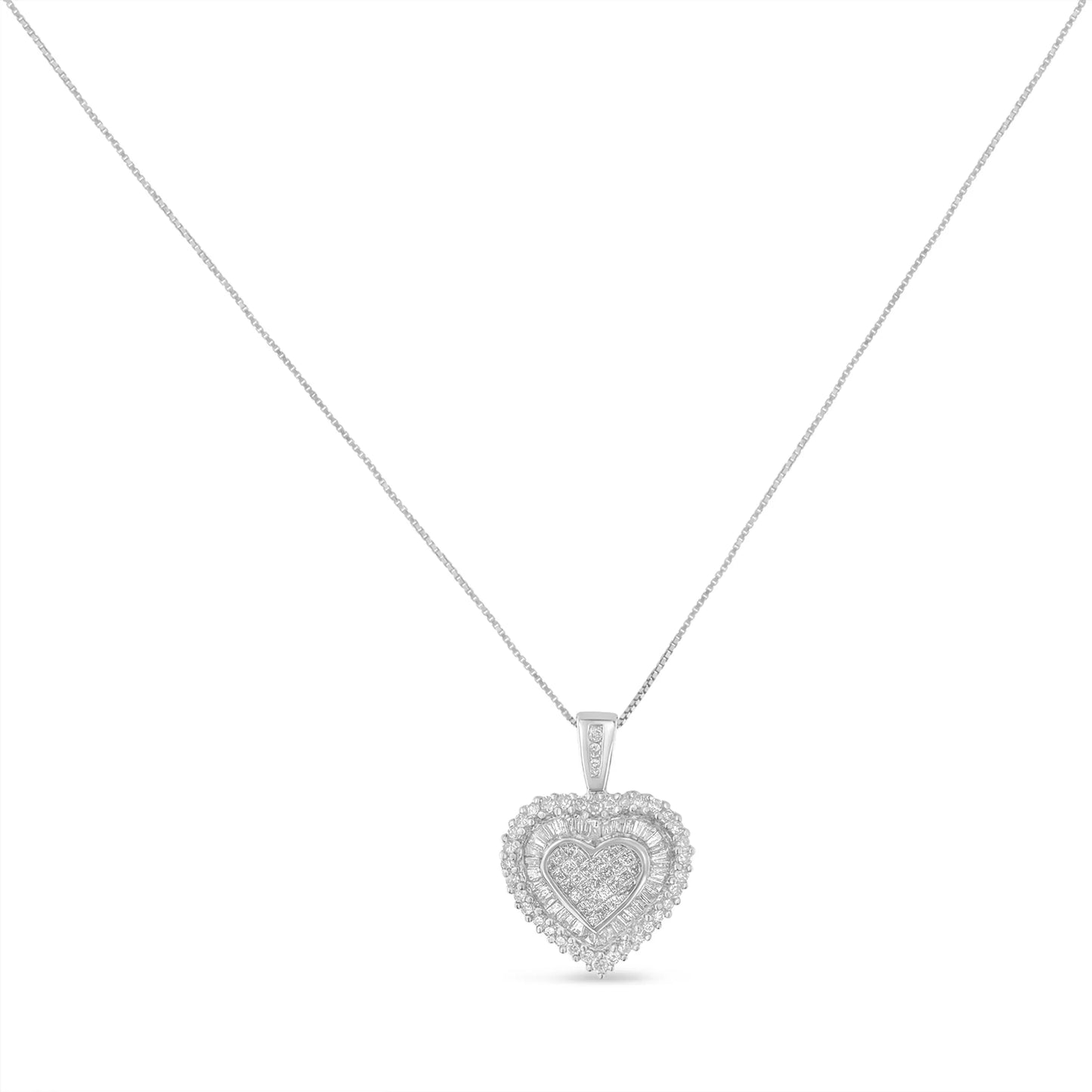 10 Karat White Gold 1 CTTW Multi-cut 1 CTTW Diamond Heart Pendant Necklace