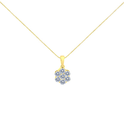 14 Karat White Gold 1 Carat Total Weight Brilliant Round-Cut Diamond 7 Stone Flower Pendant Necklace