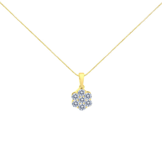 14 Karat White Gold 1 Carat Total Weight Brilliant Round-Cut Diamond 7 Stone Flower Pendant Necklace