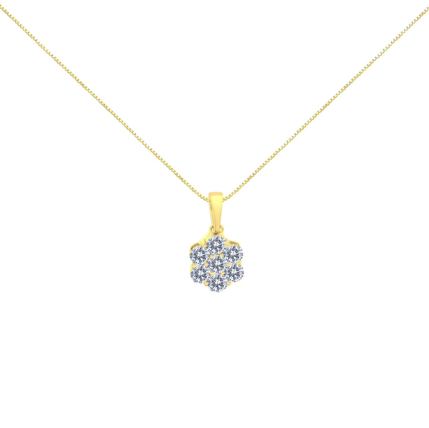 14 Karat White Gold 1 Carat Total Weight Brilliant Round-Cut Diamond 7 Stone Flower Pendant Necklace