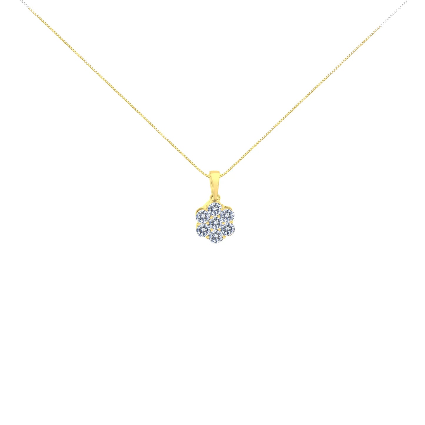 14 Karat White Gold 1 Carat Total Weight Brilliant Round-Cut Diamond 7 Stone Flower Pendant Necklace