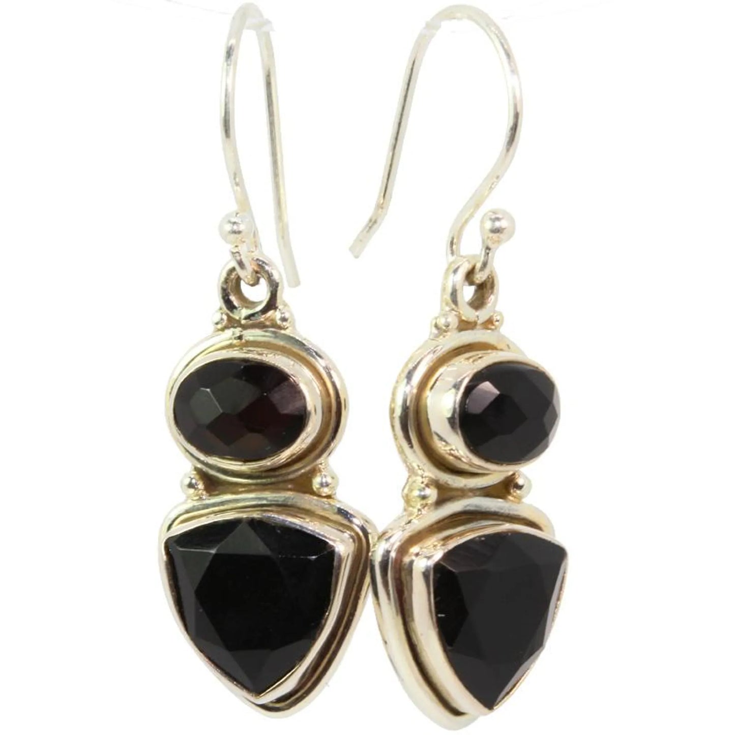 Trillion and Oval Cut Black Onyx Earrings
