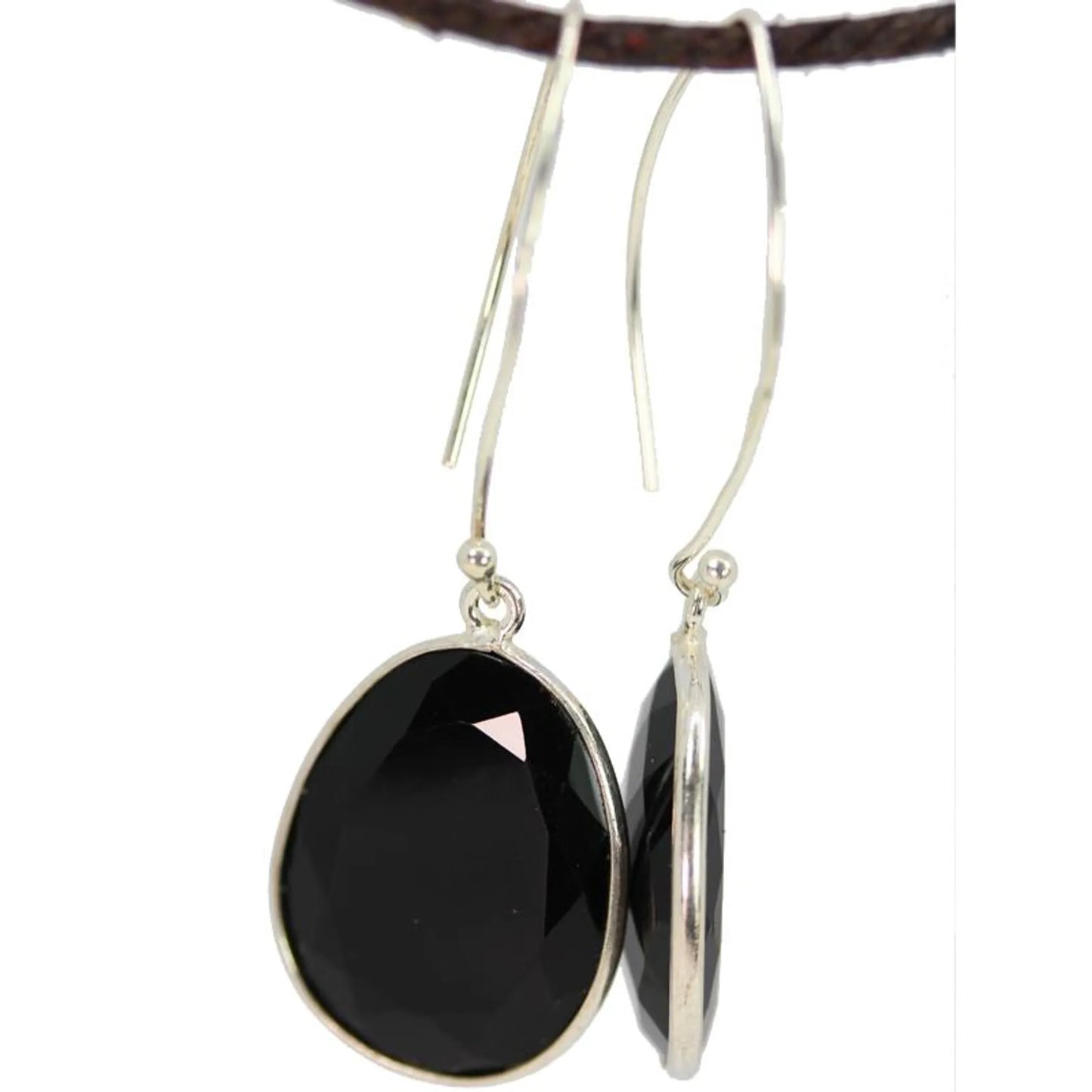 Trillion and Oval Cut Black Onyx Earrings