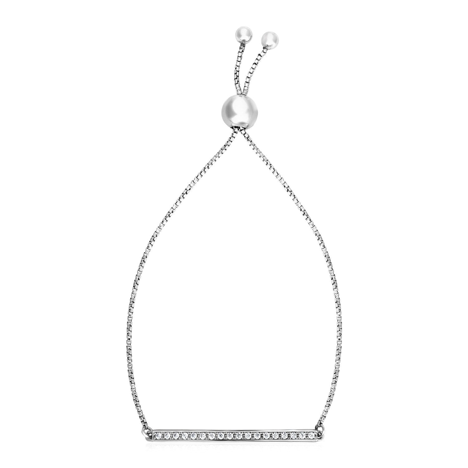 Adjustable Bar Bracelet With Cubic Zirconia In Sterling Silver