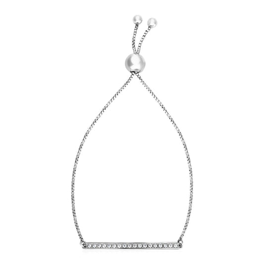 Adjustable Bar Bracelet With Cubic Zirconia In Sterling Silver
