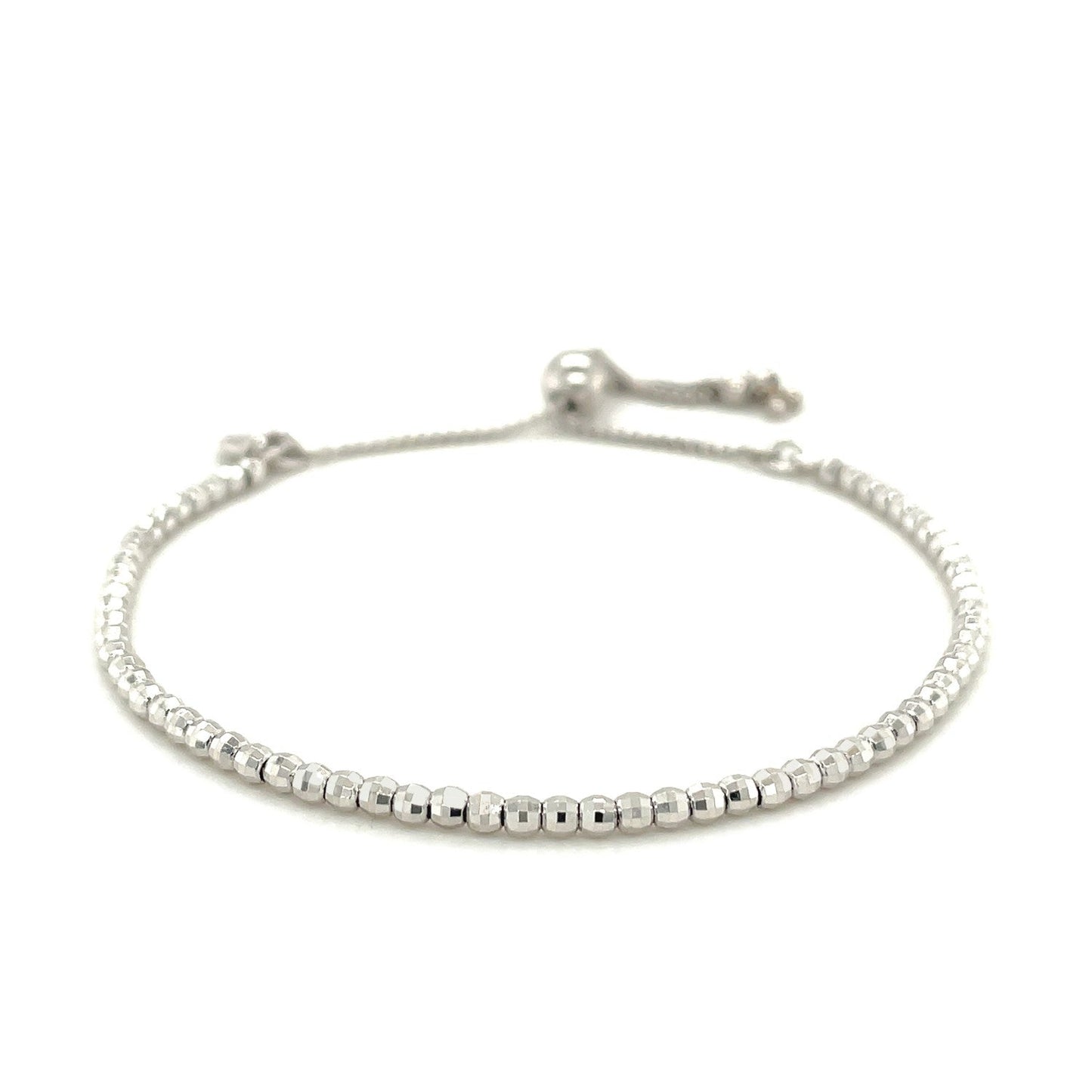Adjustable Fine Shiny Beaded Bracelet In Sterling Silver