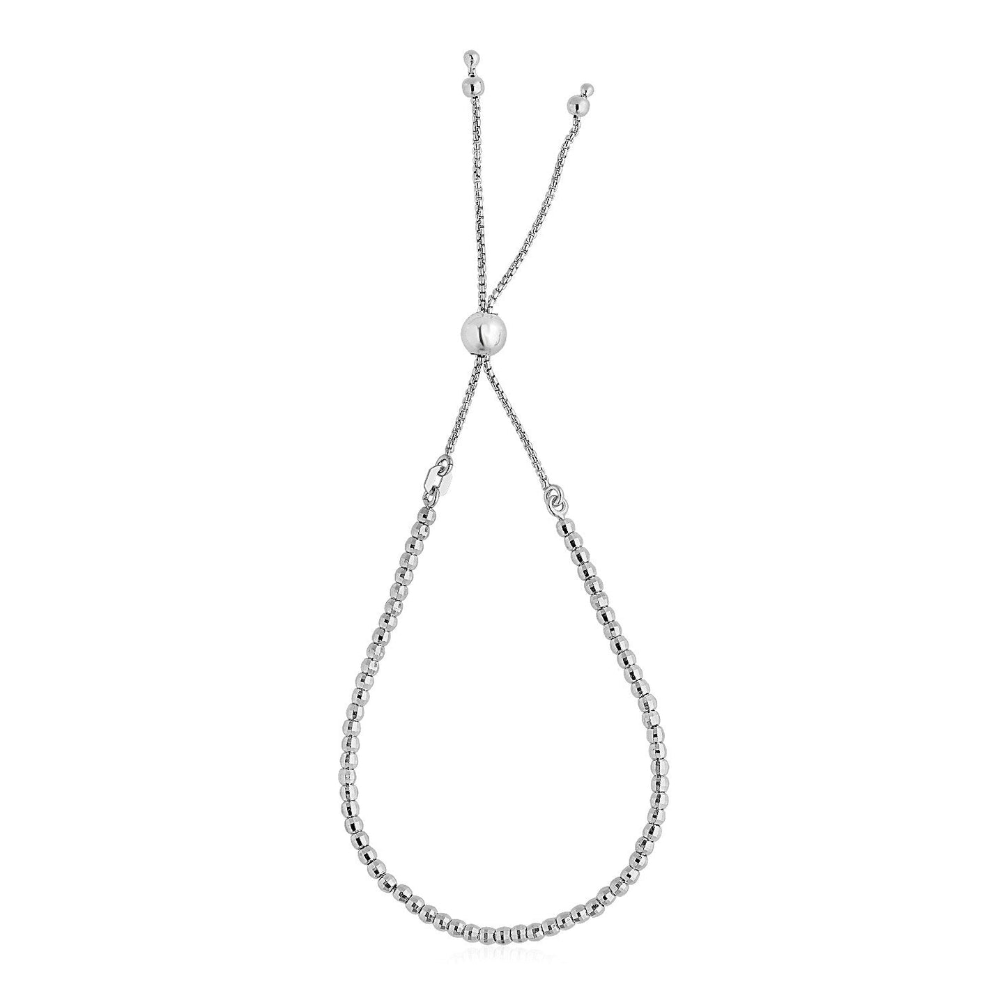 Adjustable Fine Shiny Beaded Bracelet In Sterling Silver