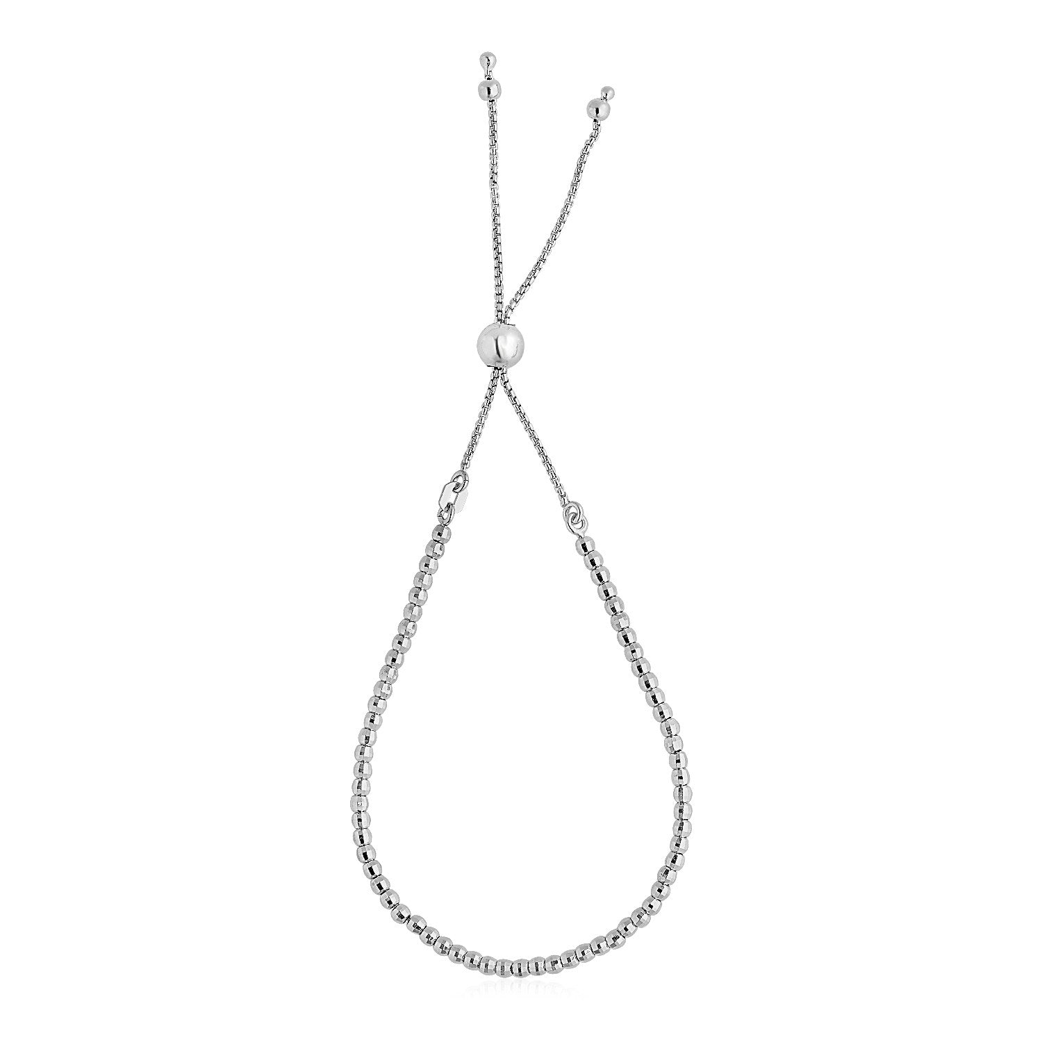 Adjustable Fine Shiny Beaded Bracelet In Sterling Silver