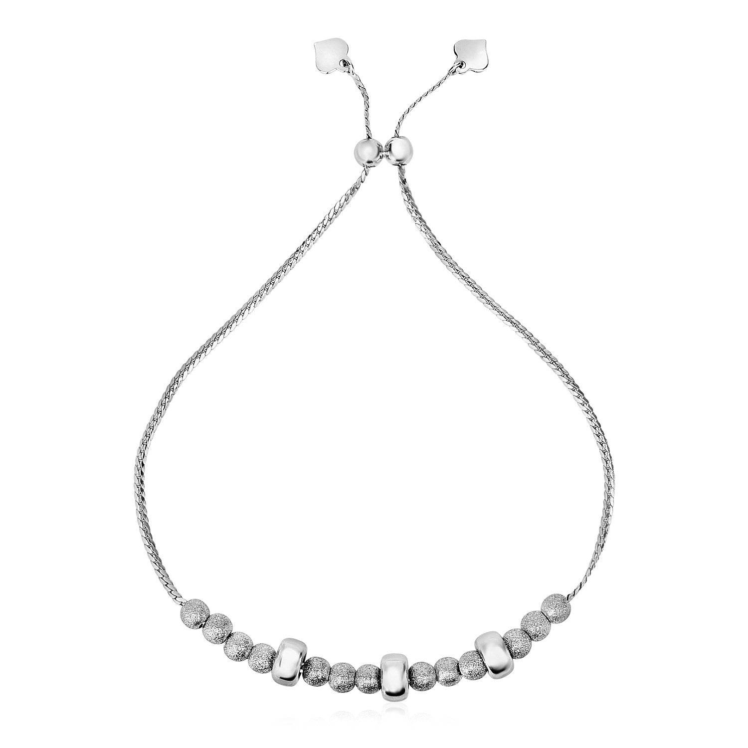 Adjustable Matte And Textured Bead Bracelet In Sterling Silver