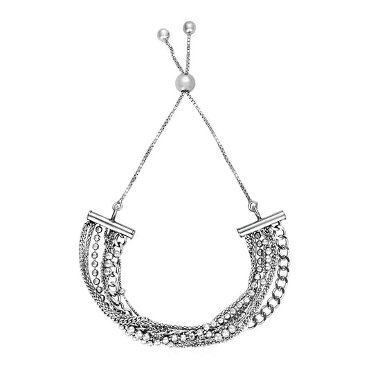 Adjustable Multi Chain Bracelet In Sterling Silver