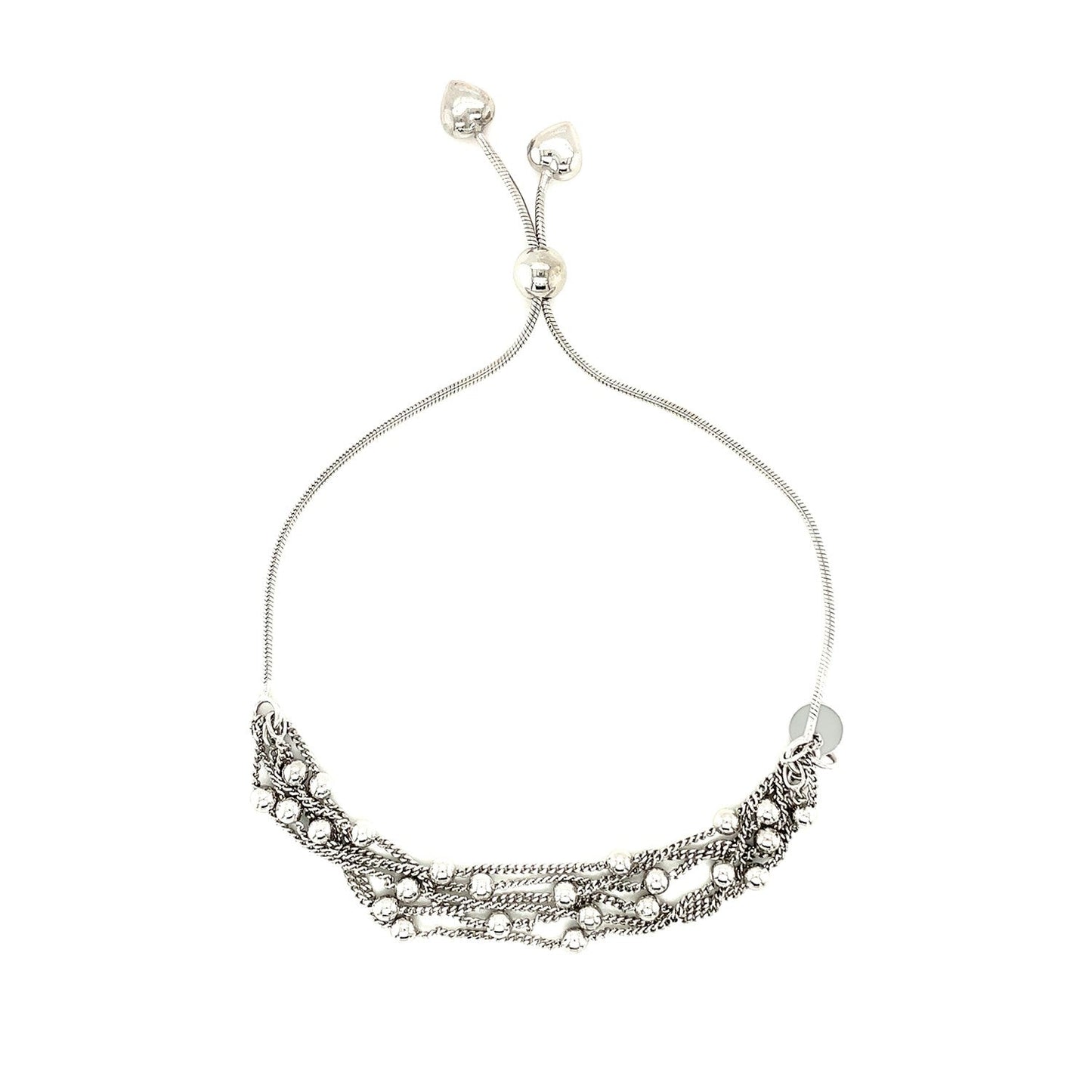 Adjustable Multi-Strand Chain And Bead Bracelet In Sterling Silver