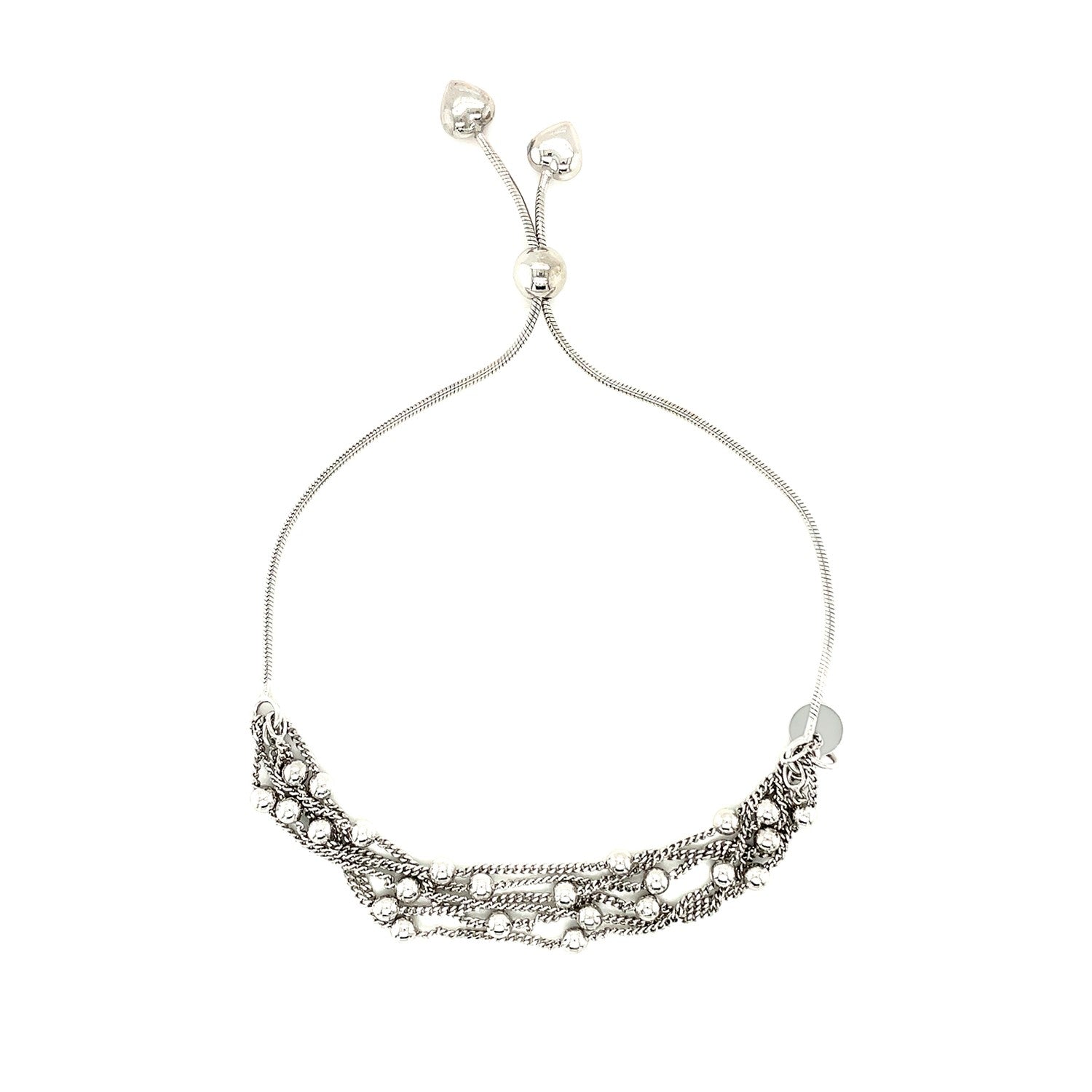 Adjustable Multi-Strand Chain And Bead Bracelet In Sterling Silver