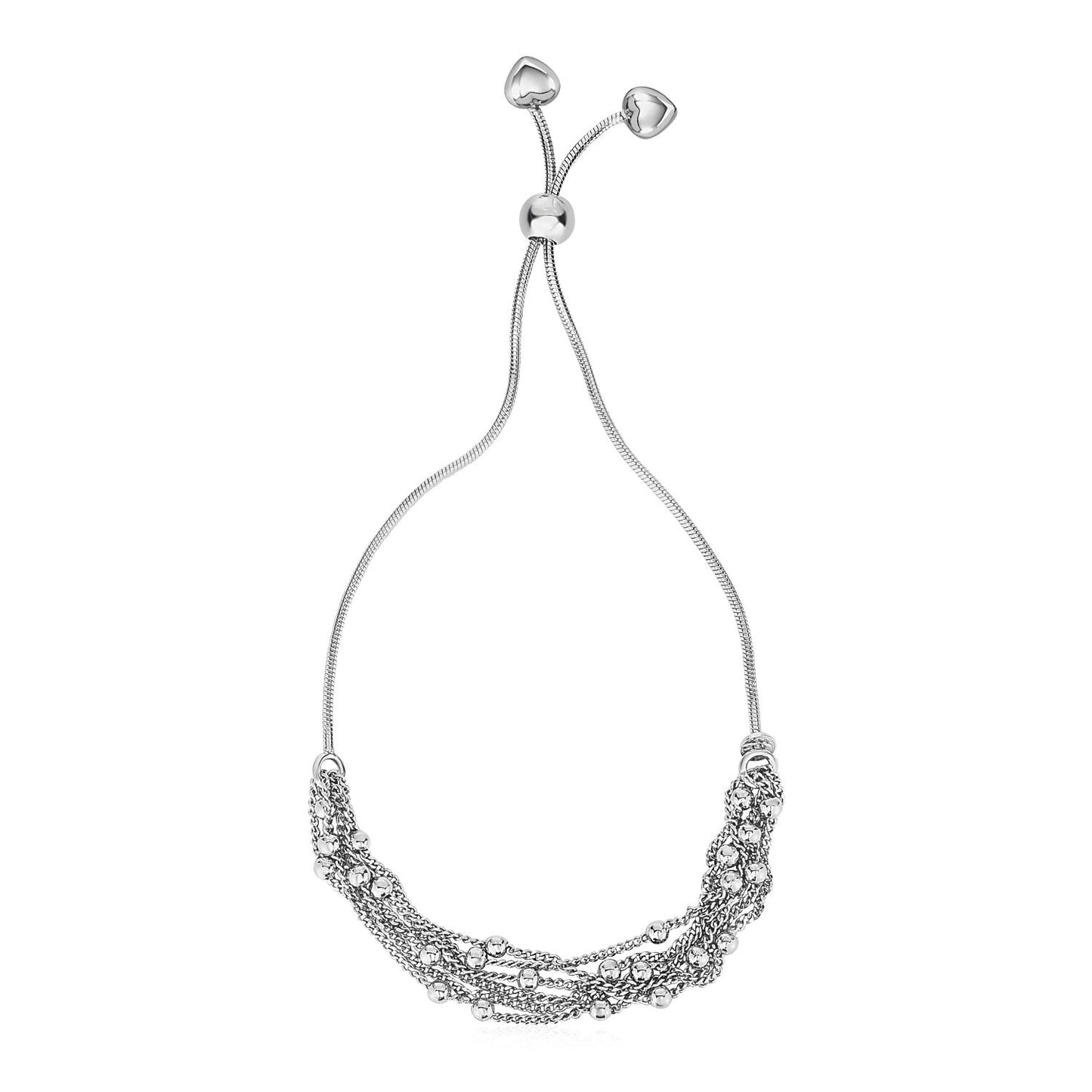 Adjustable Multi-Strand Chain And Bead Bracelet In Sterling Silver