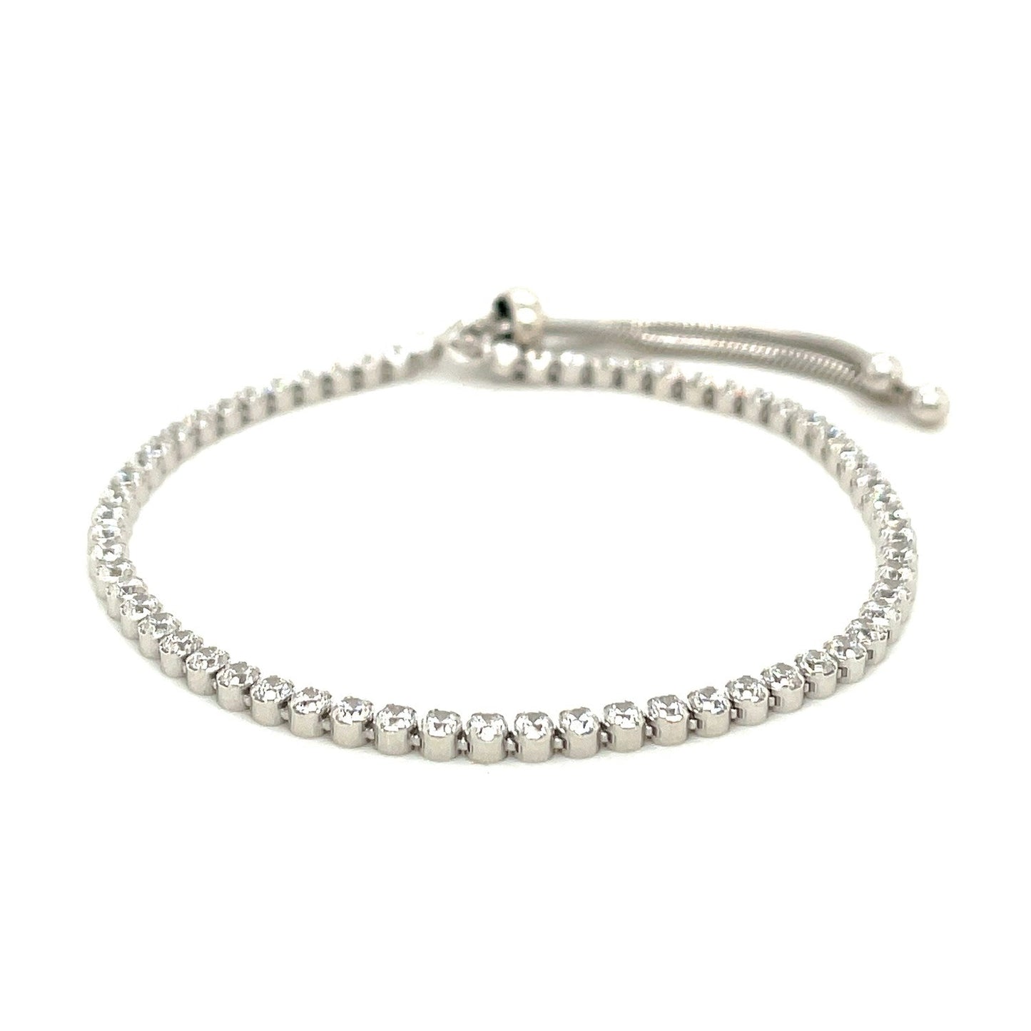 Adjustable Tennis Style Bracelet With Cubic Zirconia In Sterling Silver