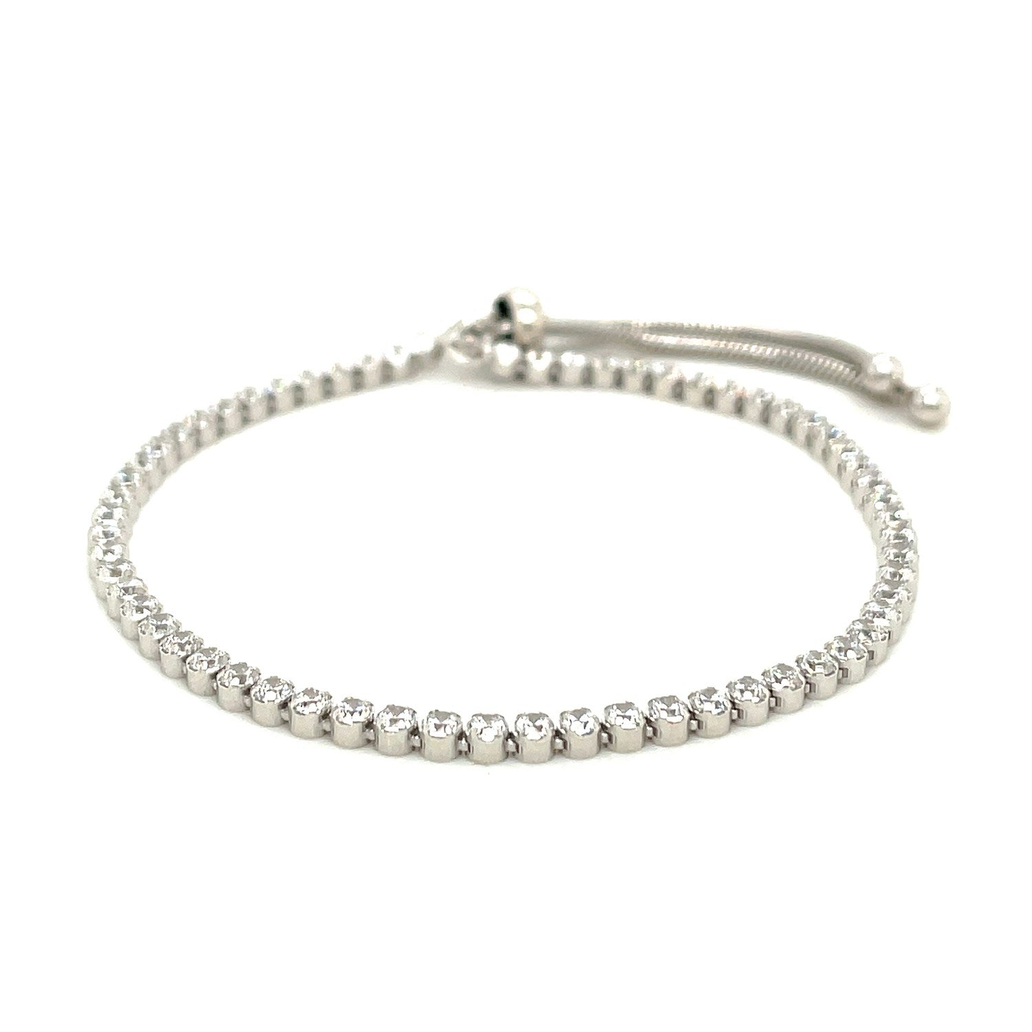 Adjustable Tennis Style Bracelet With Cubic Zirconia In Sterling Silver