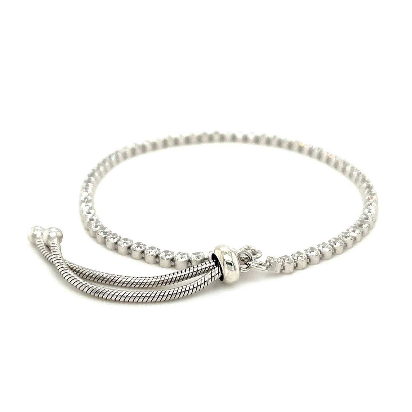 Adjustable Tennis Style Bracelet With Cubic Zirconia In Sterling Silver