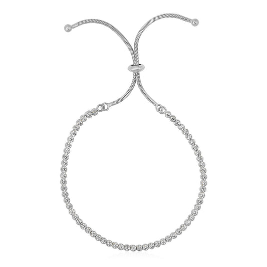 Adjustable Tennis Style Bracelet With Cubic Zirconia In Sterling Silver