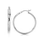 Sterling Silver Hammered Style Hoop Earrings with Rhodium Plating (4x30mm)