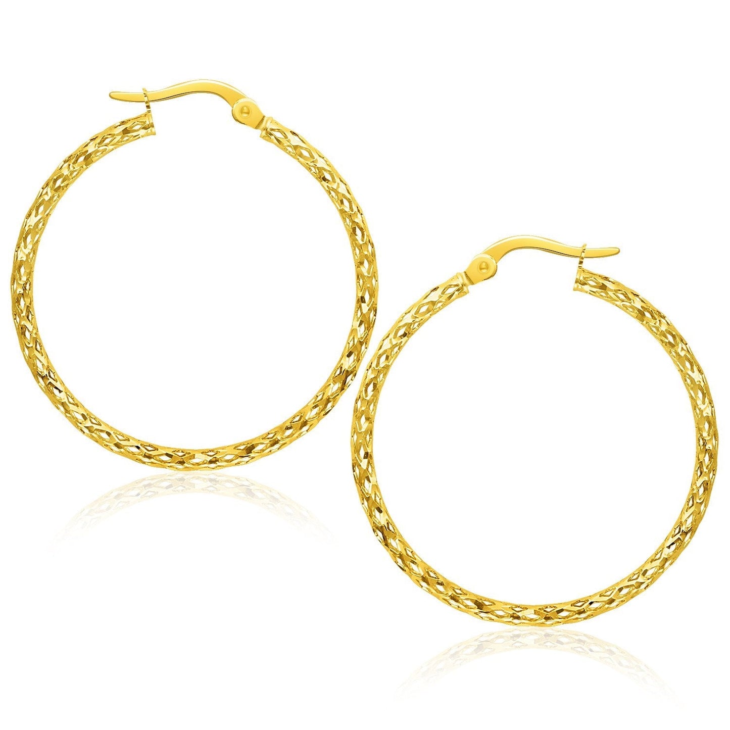 Large Textured Hoop Earrings In 10K Yellow Gold