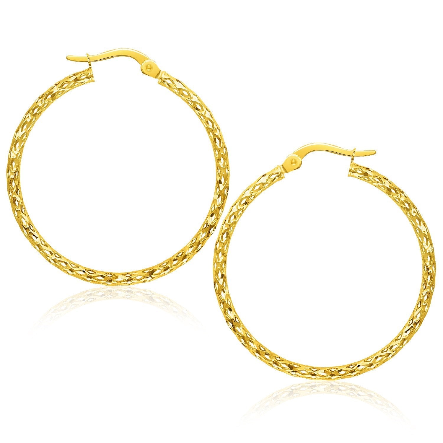 Large Textured Hoop Earrings In 10K Yellow Gold