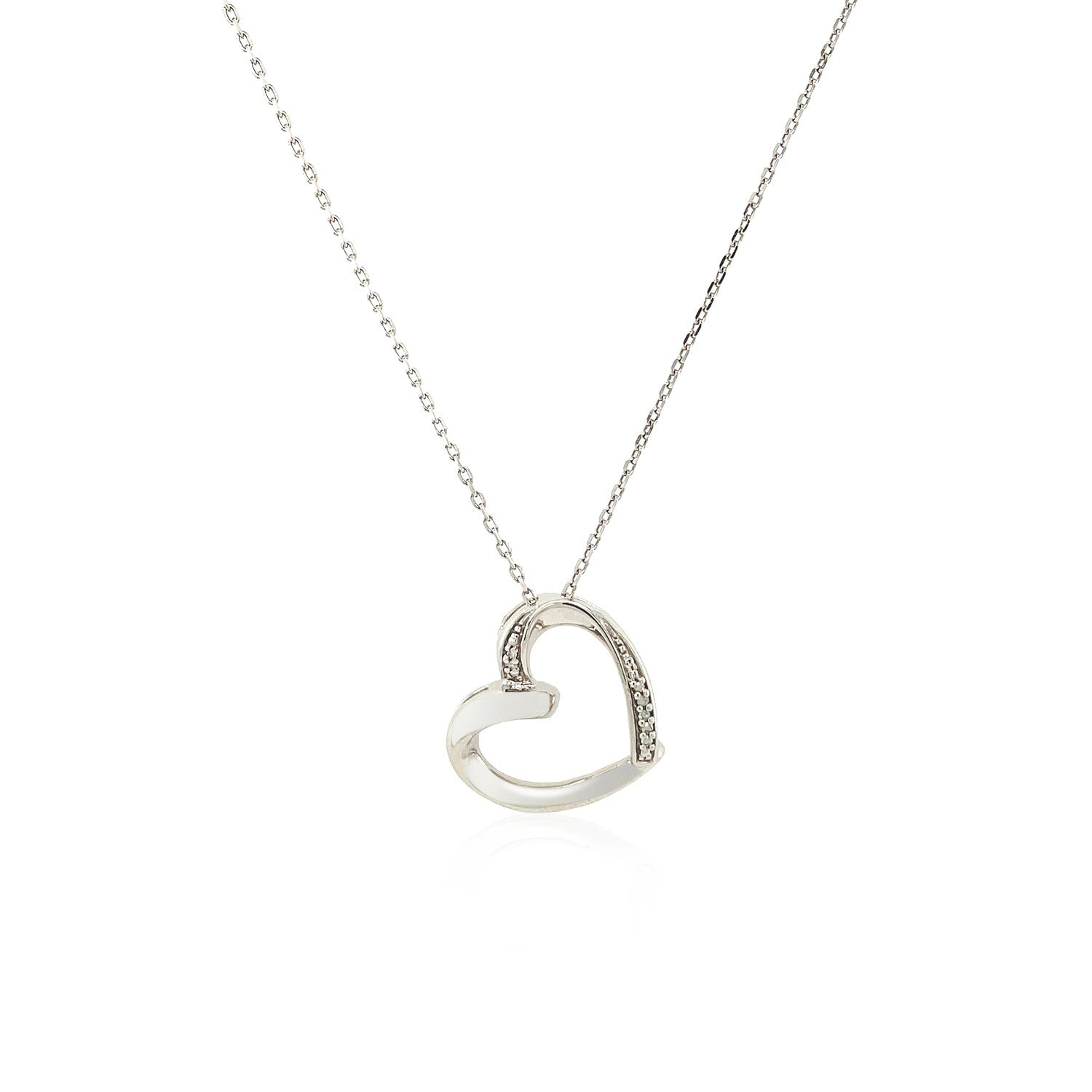 Open Heart Pendant With Diamonds In Sterling Silver