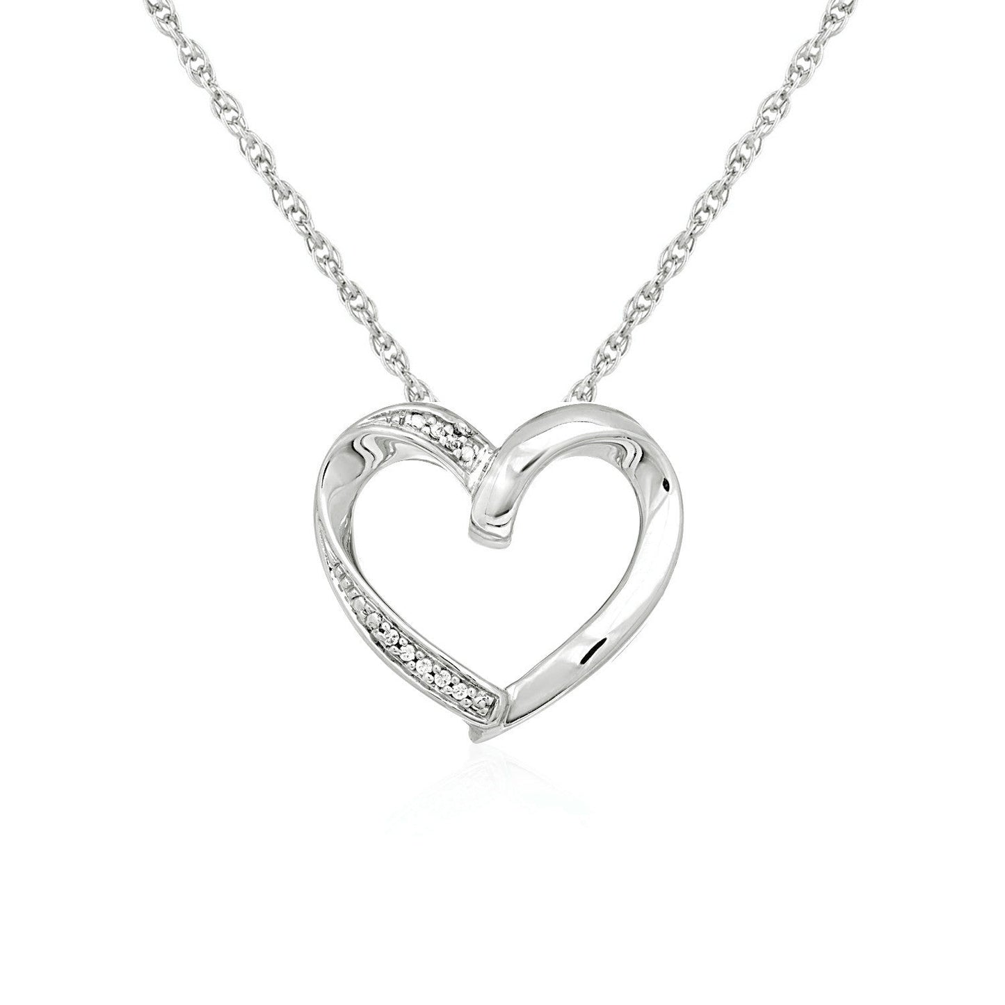 Open Heart Pendant With Diamonds In Sterling Silver