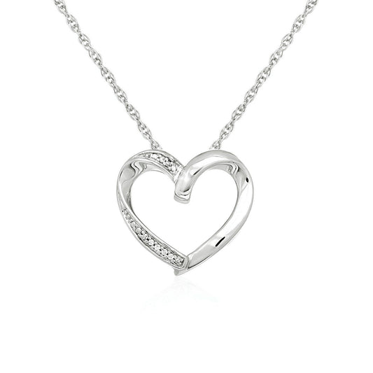 Open Heart Pendant With Diamonds In Sterling Silver