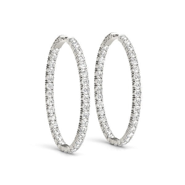 Oval Shape Two Sided Diamond Hoop Earrings In 14K White Gold (2 Cttw)