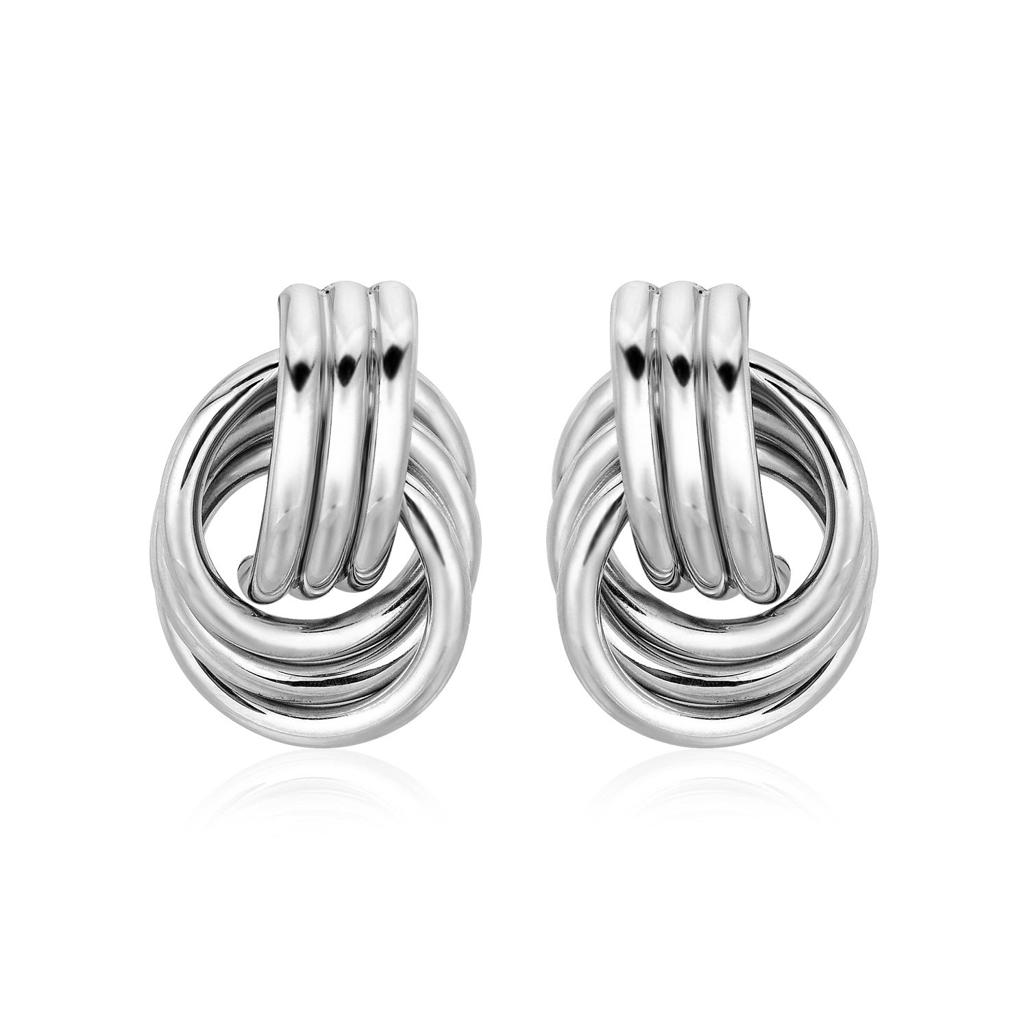 Polished Love Knot Earrings With Interlocking Rings In Sterling Silver