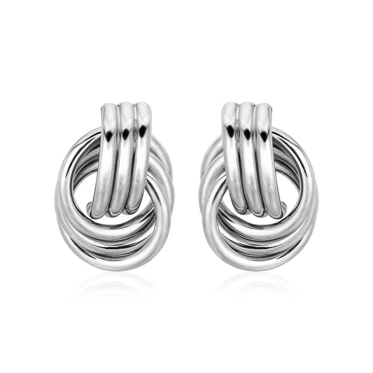 Polished Love Knot Earrings With Interlocking Rings In Sterling Silver