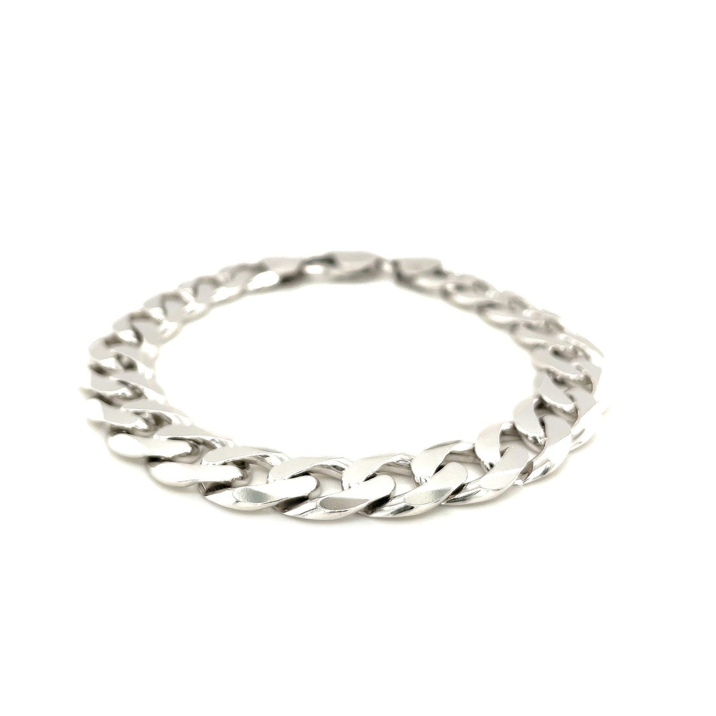 Rhodium Plated 11.6Mm Sterling Silver Curb Style Bracelet