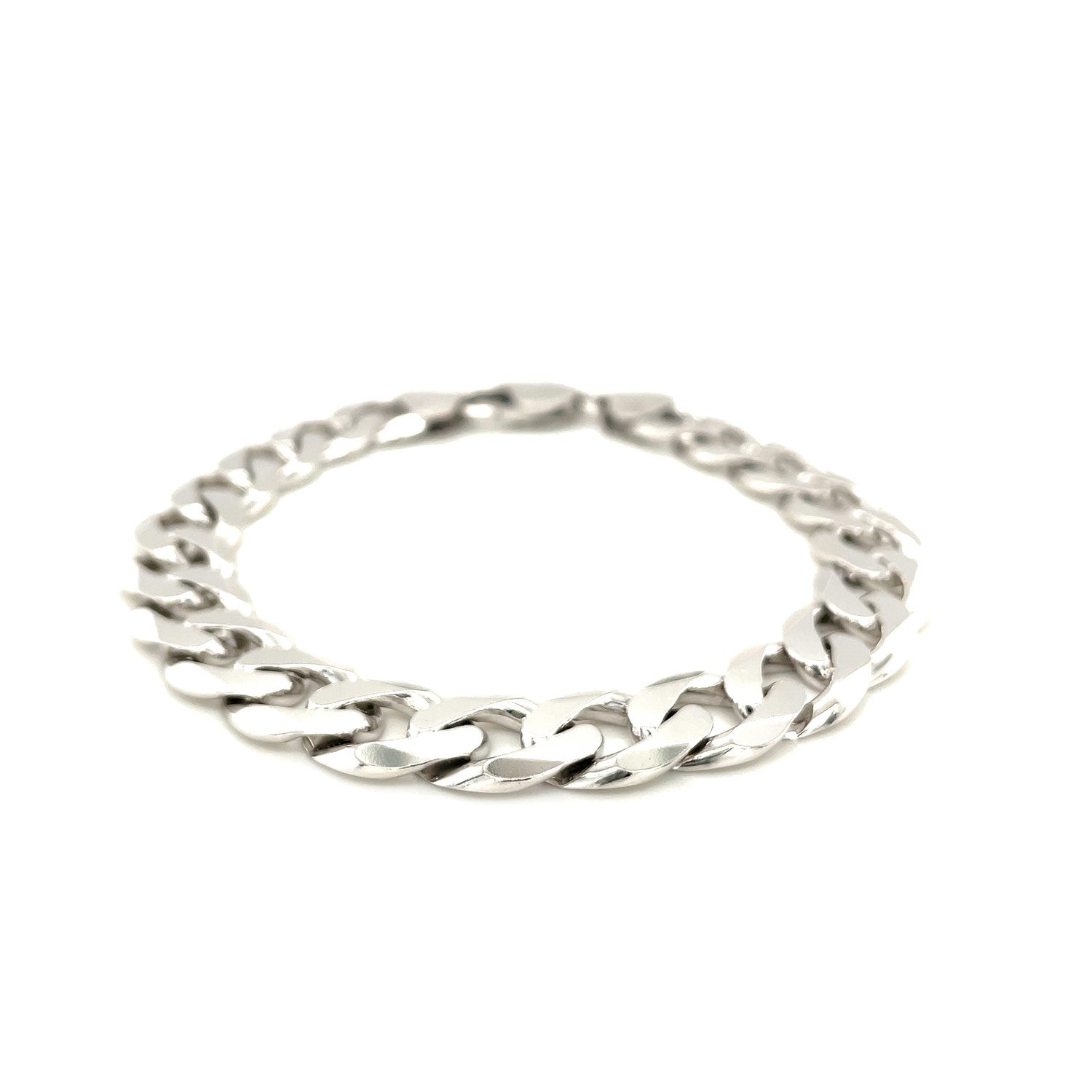 Rhodium Plated 11.6Mm Sterling Silver Curb Style Bracelet
