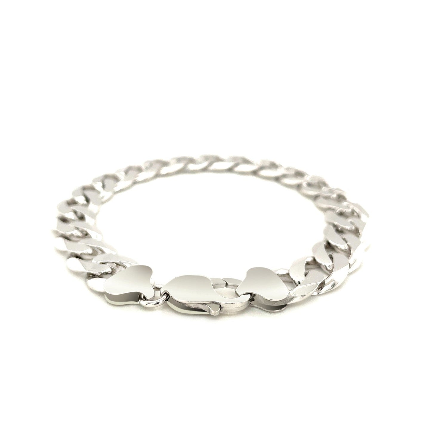 Rhodium Plated 11.6Mm Sterling Silver Curb Style Bracelet